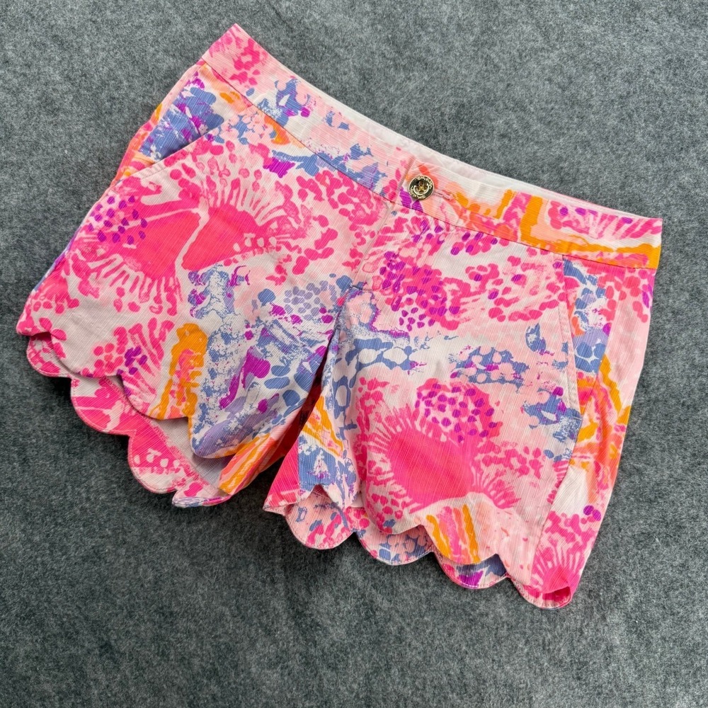 Lilly Pulitzer The Buttercup Shorts Womens 00 Pink Scalloped Hem Abstract Floral